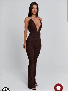 Outcast Carys Jumpsuit Halter Low Back Neck Chocolate Brown Small NWT NEW